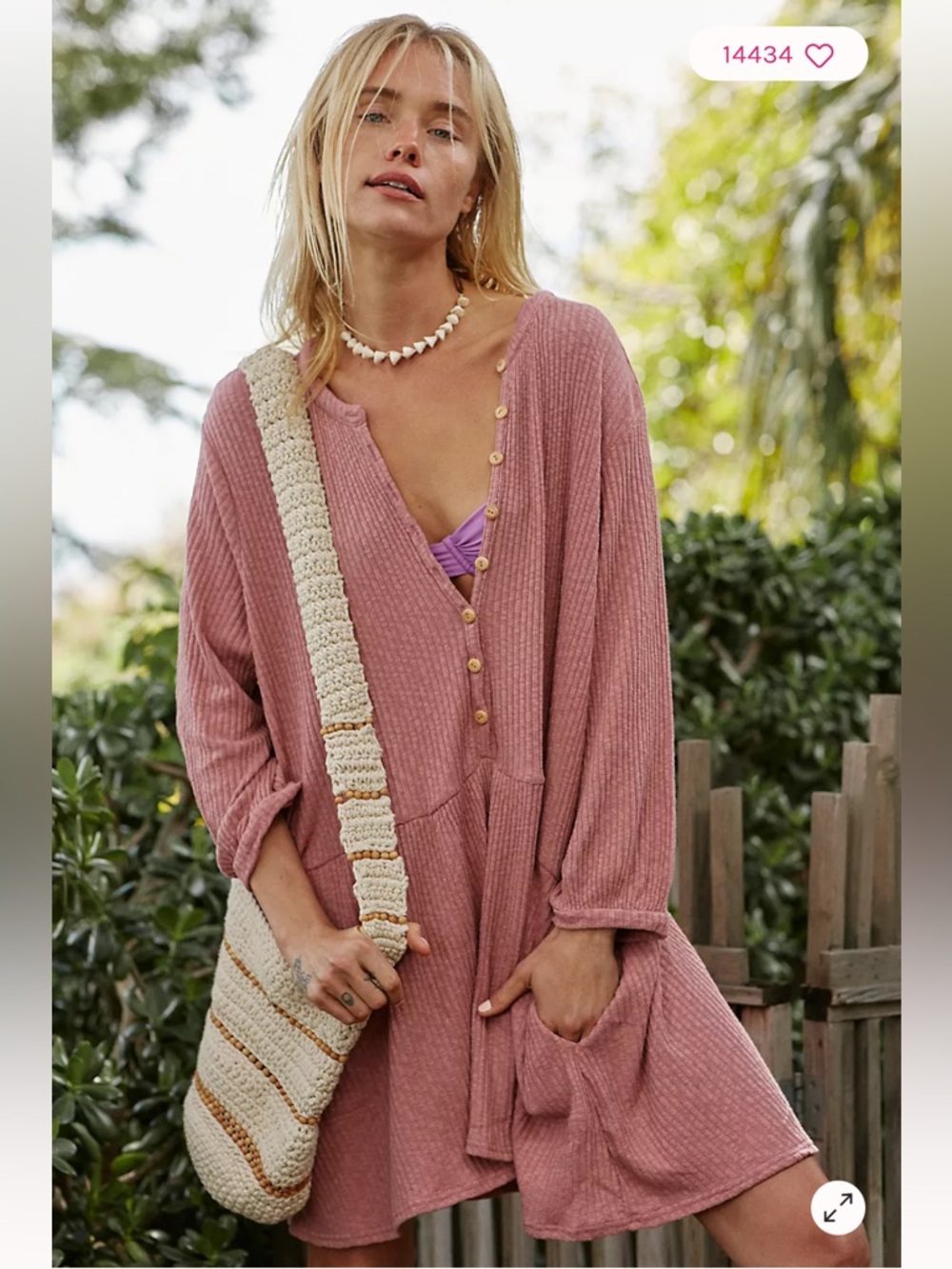 Free People Beach XS Pink Blossom Button-Up T-Shirt Dress Relaxed Slouchy